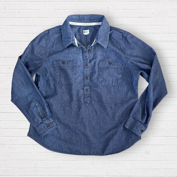 TOM'S x TARGET Collab Chambray Denim Blue Swiss Dot Tunic Pullover Top Women's L - Picture 2 of 7